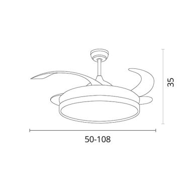 Ventoinha de tecto ANTEA branca, 4 palas retráteis, 80W LED 3000|4000|6000K, Alt.35xD.108/50cm