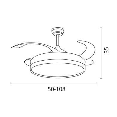 Ventoinha de tecto KEPLER dourada, 4 palas retráteis, 72W LED 3000|4000|6000K, Alt.35xD.108/50cm