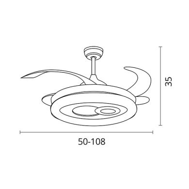 Ventoinha de tecto HERMES branca, 4 palas retráteis, 108W LED 3000|4000|6500K, Alt.35xD.108/50cm