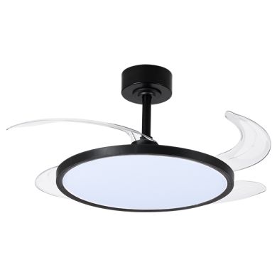 Ventoinha de tecto SLIM preta, 4 palas retráteis, 72W LED 3000|4000|6000K, Alt.35xD.106/50cm