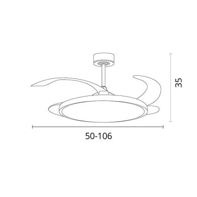 Ceiling fan DC SLIM white, 4 retractable blades, 72W LED 3000|4000|6000K, H.35xD.106/50cm