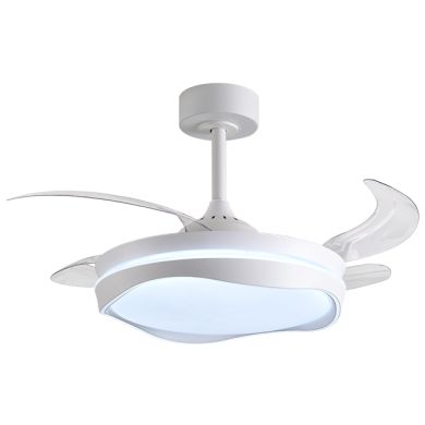 Ventilador DC ALMATI blanco/blanco, 4 aspas retráctiles, 72W LED 3000|4000|6000K, Al.35xD.108/50cm