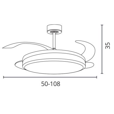 Ceiling fan DC RIGA white/gold, 4 retractable blades, 72W LED 3000|4000|6000K, H.35xD.108/50cm