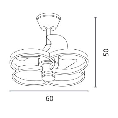 Ventilador DC TREBOL blanco, 3 aspas, 125W+125W LED 3000|4000|6000K, Al.50xD.60cm