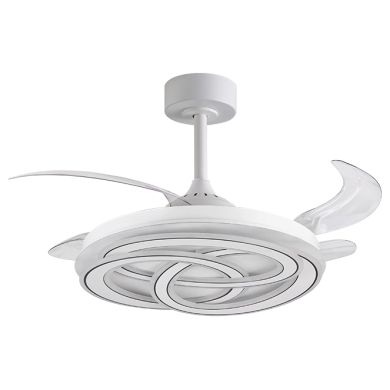 Ventilador DC NUDOS blanca, 4 aspas retráctiles, 200W LED 3000|4000|6000K, Al.35xD.108/50cm