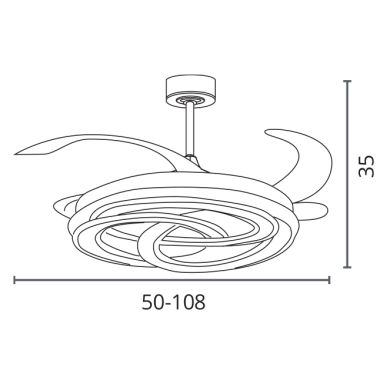 Ventilador DC NUDOS blanca, 4 aspas retráctiles, 200W LED 3000|4000|6000K, Al.35xD.108/50cm