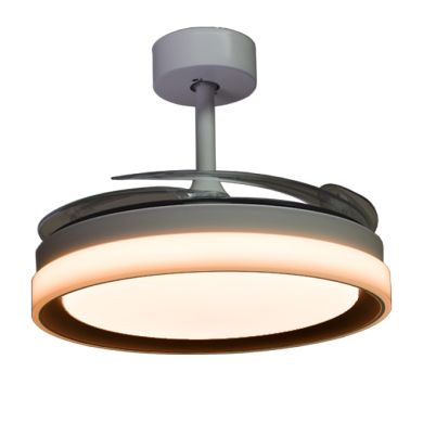 Ventoinha tecto KIGALI branca/castanho, 4 palas retráteis, 72W LED 3000|4000|6000K Alt.35xD.108/50cm