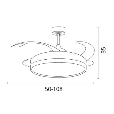 Ventoinha tecto KIGALI branca/castanho, 4 palas retráteis, 72W LED 3000|4000|6000K Alt.35xD.108/50cm