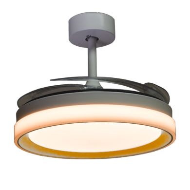 Ventoinha de tecto KIGALI branca/dourada 4palas retráteis, 72W LED 3000|4000|6000K Alt.35xD.108/50cm