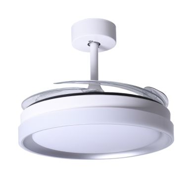 Ventoinha de tecto KIGALI branca/prata, 4palas retráteis, 72W LED 3000|4000|6000K, Alt.35xD.108/50cm