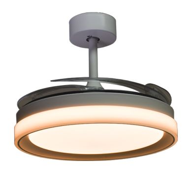 Ventoinha de tecto KIGALI branca/prata, 4palas retráteis, 72W LED 3000|4000|6000K, Alt.35xD.108/50cm