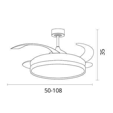 Ventoinha de tecto KIGALI branca/prata, 4palas retráteis, 72W LED 3000|4000|6000K, Alt.35xD.108/50cm