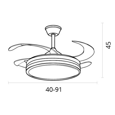 Ventoinha de tecto ASGARD MINI branca, 4 palas retráteis, 48W LED 3000|4000|6000K, Alt.45xD.91/40cm