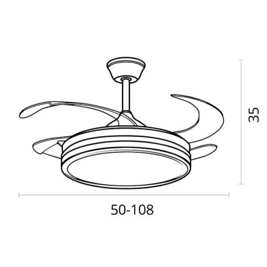 Ventoinha de tecto ASGARD níquel, 4 palas retráteis, 72W LED 3000|4000|6000K, Alt.35xD.108/50cm