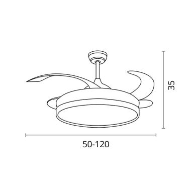 Ceiling fan DC ASGARD MAXI white, 4 retractable blades, 72W LED 3000|4000|6000K, H.35xD.120/50cm