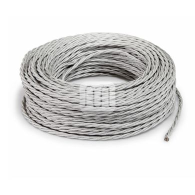 Twisted fabric covered electrical cable H05V2-K FRRTX 2x0,75 D.5.8mm silver