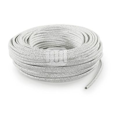 Flexible round fabric covered electrical cable H03VV-F 2x0,75 D.6.2mm lamé white TO452