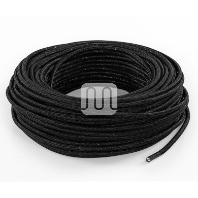Flexible round fabric covered electrical cable H03VV-F 2x0,75 D.6.2mm lamé black TO461