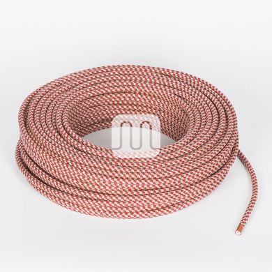 Cable eléctrico cubierto con tela redonda flexible H03VV-F 2x0,75 D.6.8mm rojo cereza/arena TO551