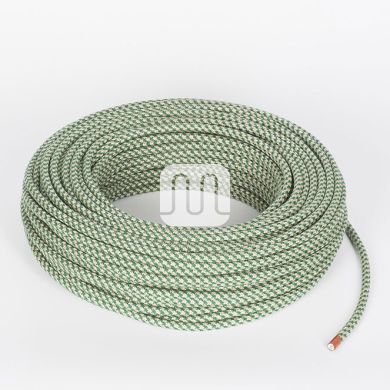 Cable eléctrico cubierto con tela redonda flexible H03VV-F 2x0,75 D.6.8mm verde/arena TO552