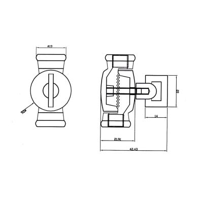 Giro Alt.3,9xD.2,5-4,5cm femea/femea M10x2 com borboleta, em latão bruto