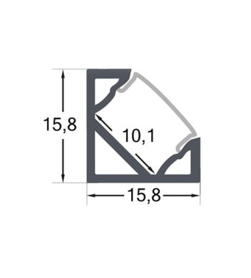 Calha de canto sem abas para fita LED com difusor opalino L.15,8x Alt.15,8mm