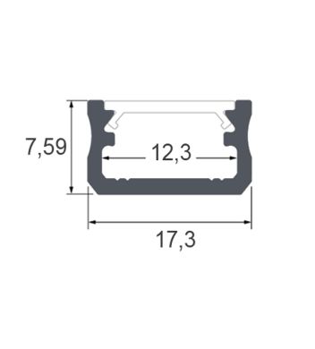 White Profile for LED strip without tabs with opaline diffuser W.17.3xH.7.59mm