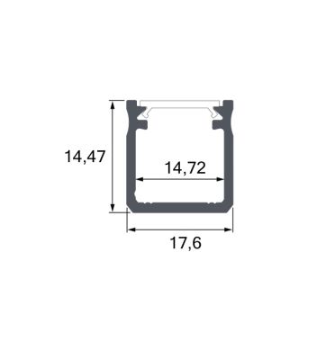 Perfil sin alas para tira LED blanco con difusor opalino An.17,6x Al.14,47mm