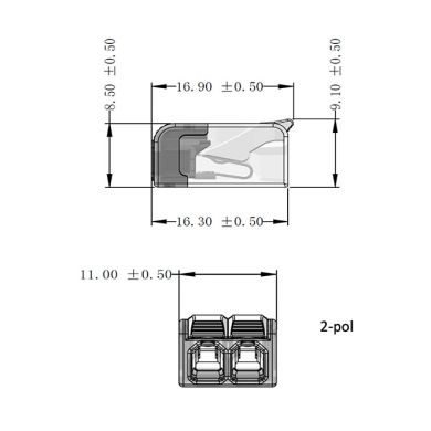 Transparent compact connector for cable 2 poles 0,2-2,5mm2 450V 24A (box 100pcs)