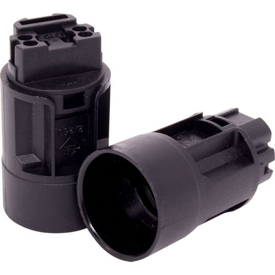 Camisa preta para suporte E14 vela de 2-peças com patilha metálica ou capa, em resina termoplástica