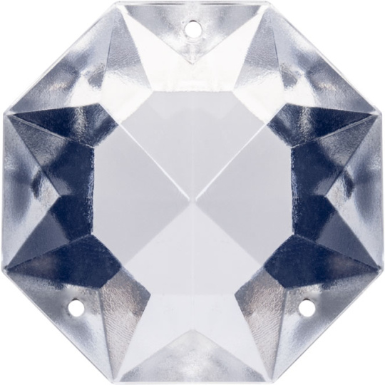 Glass octagon stone D.2,2cm 3 holes transparent