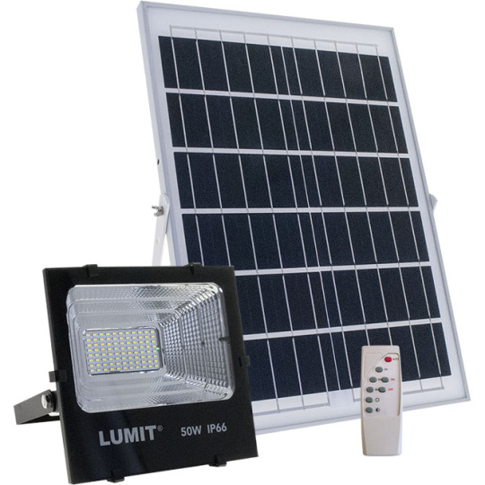 Projector solar JUNOT IP66 1x50W LED 1050lm 6500K C.24xL.8xAlt.21cm Preto (2cx)