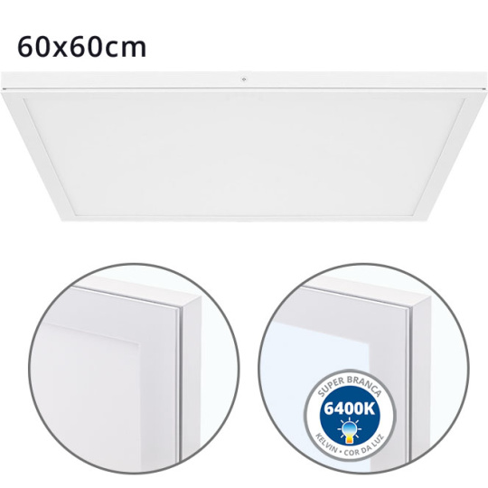 Painel de superfície VOLTAIRE 60x60 48W LED 3840lm 6400K 120° C.60xL.60xAlt.2,3cm Branco