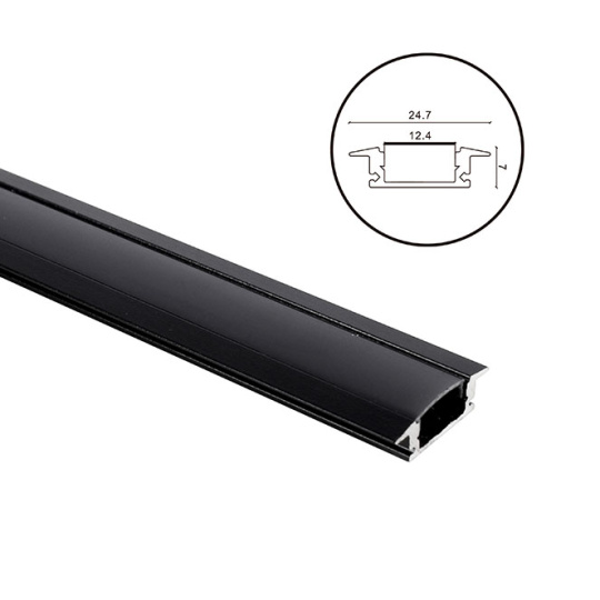 Black Profile for LED strip with tabs with black diffuser (for recessed) W.24.7xH.7mm