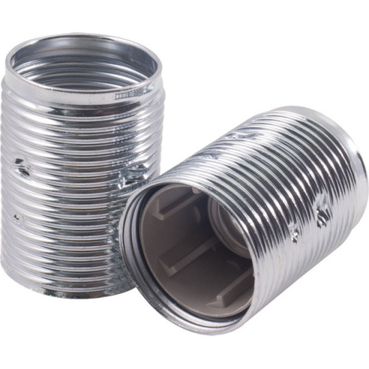 White zinc-plated threaded outer shell for 3-pieces metal lampholder, in metal