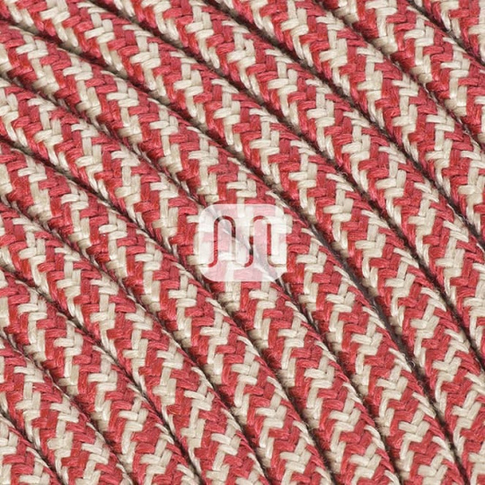 Cable eléctrico cubierto con tela redonda flexible H03VV-F 2x0,75 D.6.8mm rojo cereza/arena TO551