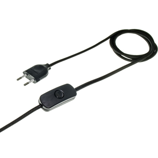 Cord-set with 1,5m black cable 2x0,75mm², black British (UK) plug and hand switch