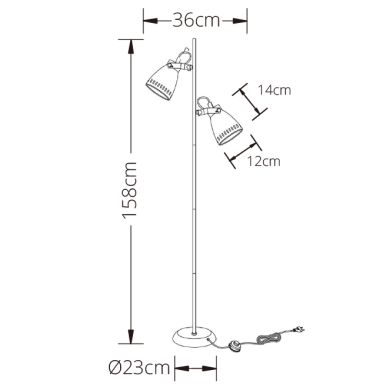 Candeeiro de pé UTAH 2xE27 Alt.158xD.36cm Cinzento