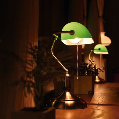 Table Lamp BANCARIO 1xE27 L.27xW.19xH.39cm Antique Brass/Green