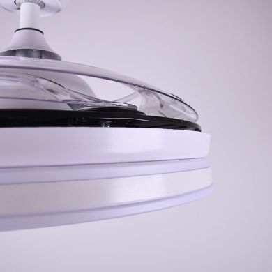 Ventilador DC COCON blanco, 4 aspas retráctiles, 72W LED 3000|4000|6000K, Al.35xD.108/50cm