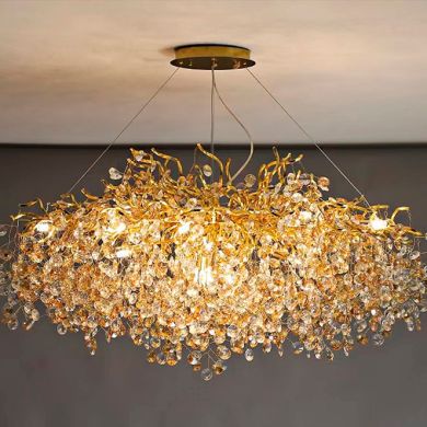 Lámpara de techo DAVOS 15xG9 A.Reg.xD.100cm c/cristales ambar y armazón dorada