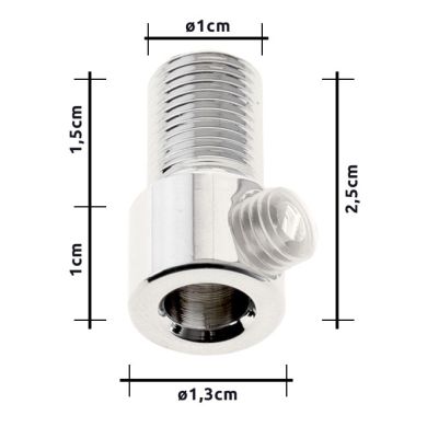 Cerra-cabos com rosca macho M10x1 de 12mm e parafuso transparente, em latão cromado