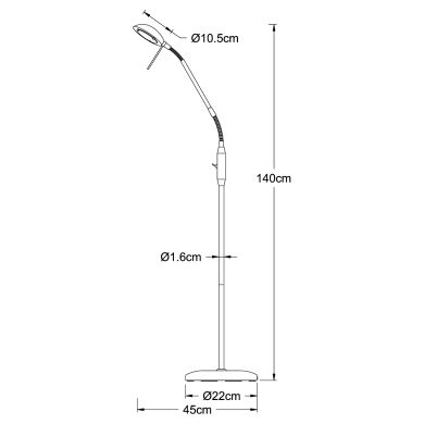 Lámpara de Pie STU 1xG9 Al.140xD.45cm Niquel