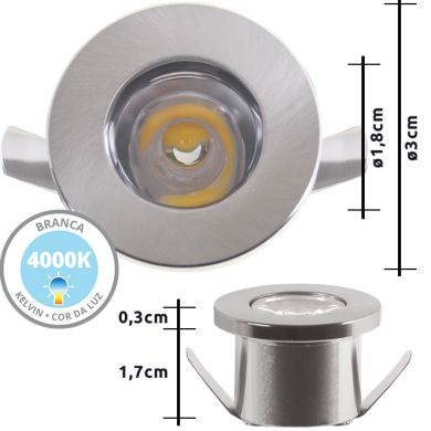 Downlight DENI round fixed 1W LED 80lm 4000K H.0,3xD.3cm Satin Nickel