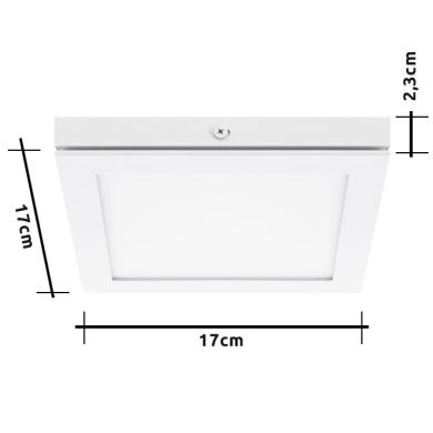 Painel de superfície TOLSTOI 17x17 12W LED 720lm 4000K 120° C.17xL.17xAlt.2,3cm Branco
