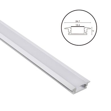 Calha com abas para fita LED branco com difusor opalino (para embutir) L.24,7x Alt.7mm