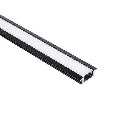 Calha com abas para fita LED preto com difusor opalino (para embutir) L.24,7x Alt.7mm