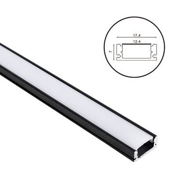 Black Profile for LED strip without tabs with opaline diffuser W.17.4xH.7mm