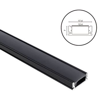 Perfil sin alas para tira LED negro con difusor negro An.17,4x Al.7mm