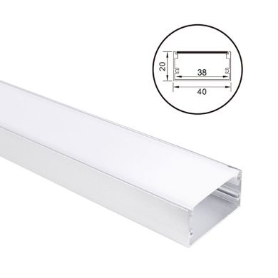 Profile for LED strip without tabs with opaline diffuser W.40xH.20mm